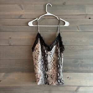 LUSH | NWT Snakeskin Print Cami Tank Top Black Lace Trim Size Large